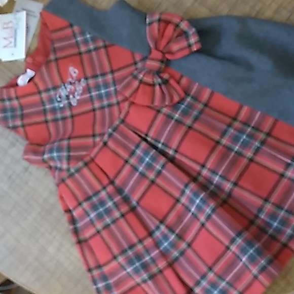 🎄 CHRISTMAS Red Plaid and Gray Toddler Dress 🎁 By M & B Fashion  (Greece) sz 1 - Picture 2 of 11